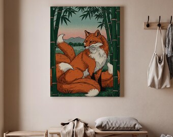 橋本観雪様式の日本の狐の絵画アートプリント（複製） - Etsy 日本