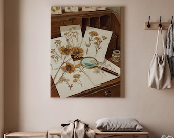 Pressed Flower Art Print, Botanical Wall Decor, Vintage Herbarium Poster, Nature Study Canvas, Botanical Illustration Artwork, Art Decor