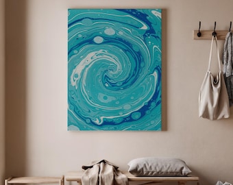 Stampa su tela con vortici oceanici astratti, stampa di onde blu, decorazione artistica fluida, design moderno astratto dell'acqua, vivace arte murale ispirata all'oceano