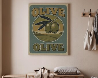 Olive Art Print, Vintage Olive Poster, Olive Branch Poster, Retro Olive Wall Art, Olive Oil Art Print, Green Olive Decor, Art Decor