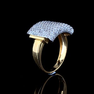 Mens Gold Plated Rectangle Iced Out 925 Sterling silver Ring | orebella ring I Statement  Ring with Simulated Diamonds | Hip Hop Pinky Ring