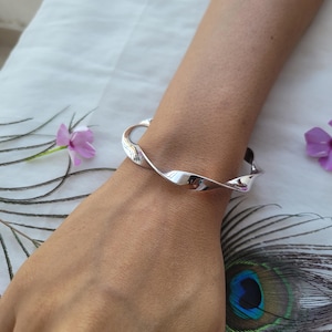 Twisted Sterling Silver Bangle Bracelet: Minimalist Open Cuff, Boho Jewelry