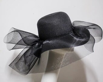 Grand chapeau bibi noir haut de gamme fait main | Chapeau de mariage| Chapeau Ascot|Chapeau Derby Kentucky|Bibi plume| Chapeau d'invité de mariage | Chapeau de fête noir