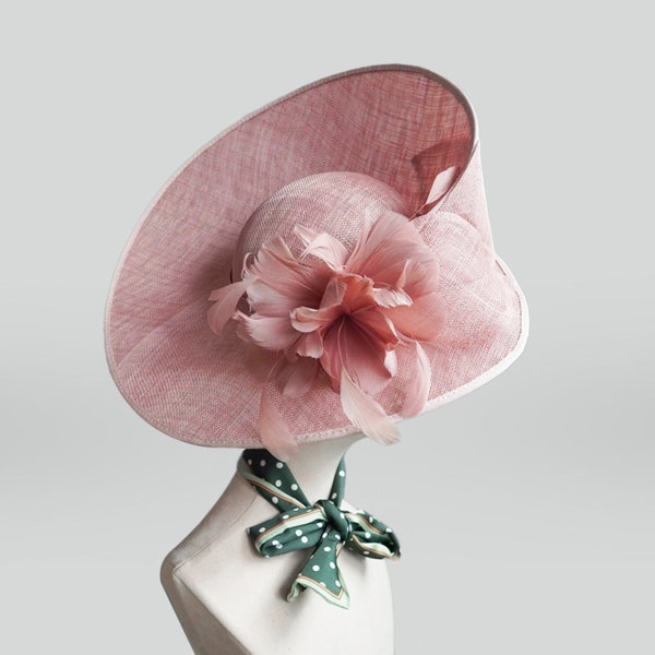 Handgefertigter Premium Rosa Fascinator-Hut | Hochzeitshut| Ascot Hut|Kentucky Derby Hut|Feder Fascinator| Hochzeitsgast schwarzer Hut| High Tea