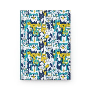 Cartoon Dog Mosaic Cover Design Hardcover Journal Matte - Gift for Him and Her - Fun School Notebook for Animal Lovers and Students