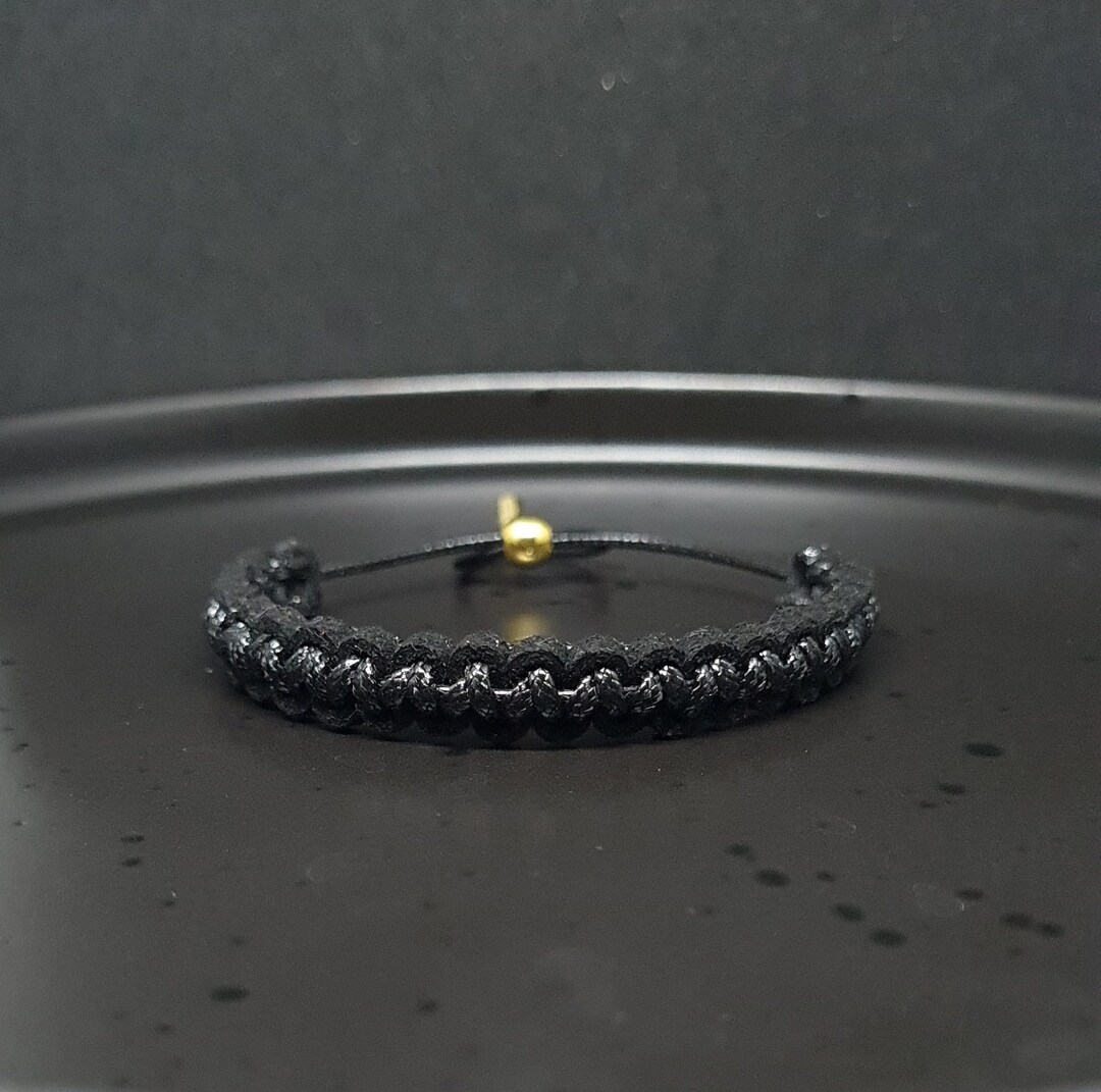 Macrame Square Knot Bracelet Suede and Wax String Black Etsy