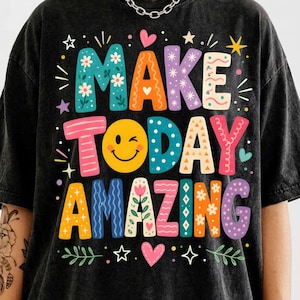 Maak vandaag geweldig PNG: Kleurrijke positieve quote, smiley, retro typografie, inspirerende vriendelijkheidskunst (digitale download)