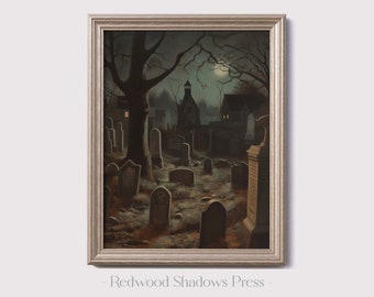 Graveyard Print - Printable Gothic Wall Art - Moody Vintage Art - Cemetery Goth Digital Download - Witchy Decor - Dark Academia Prints