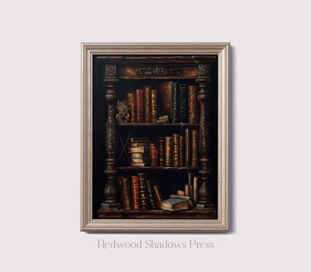 Bookshelf Wall Art Printable Gothic Wall Art Witchy Home Decor Dark