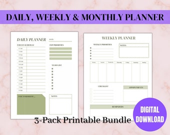 Planificador Diario, Planificador Semanal, Planificador Mensual, Imprimible, Lista de Tareas, Notas, PDF Ipad, Goodnotes A4, Tamaño carta de EE.UU., A4, A5