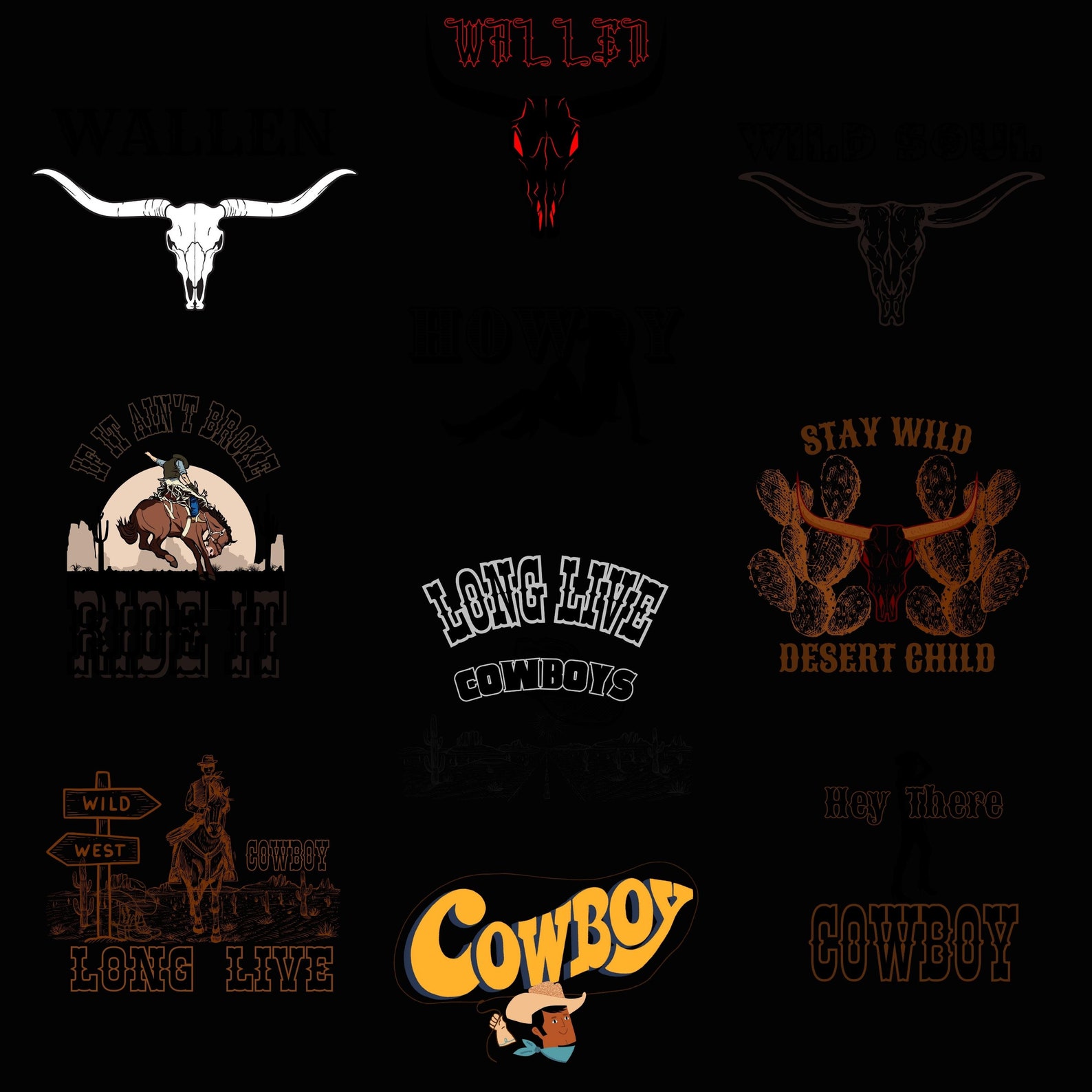 Western Bundle 10 Pngs, Western Png Set, Cow Skull Design Png, Retro ...