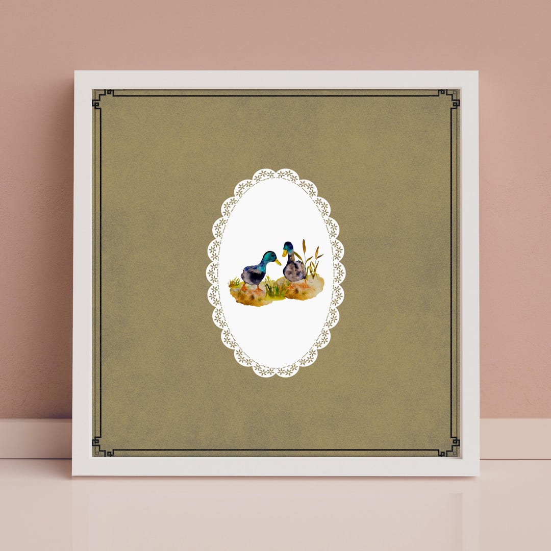 Vintage-inspired Duck Pair Illustration: Rustic Decorative Frame With ...