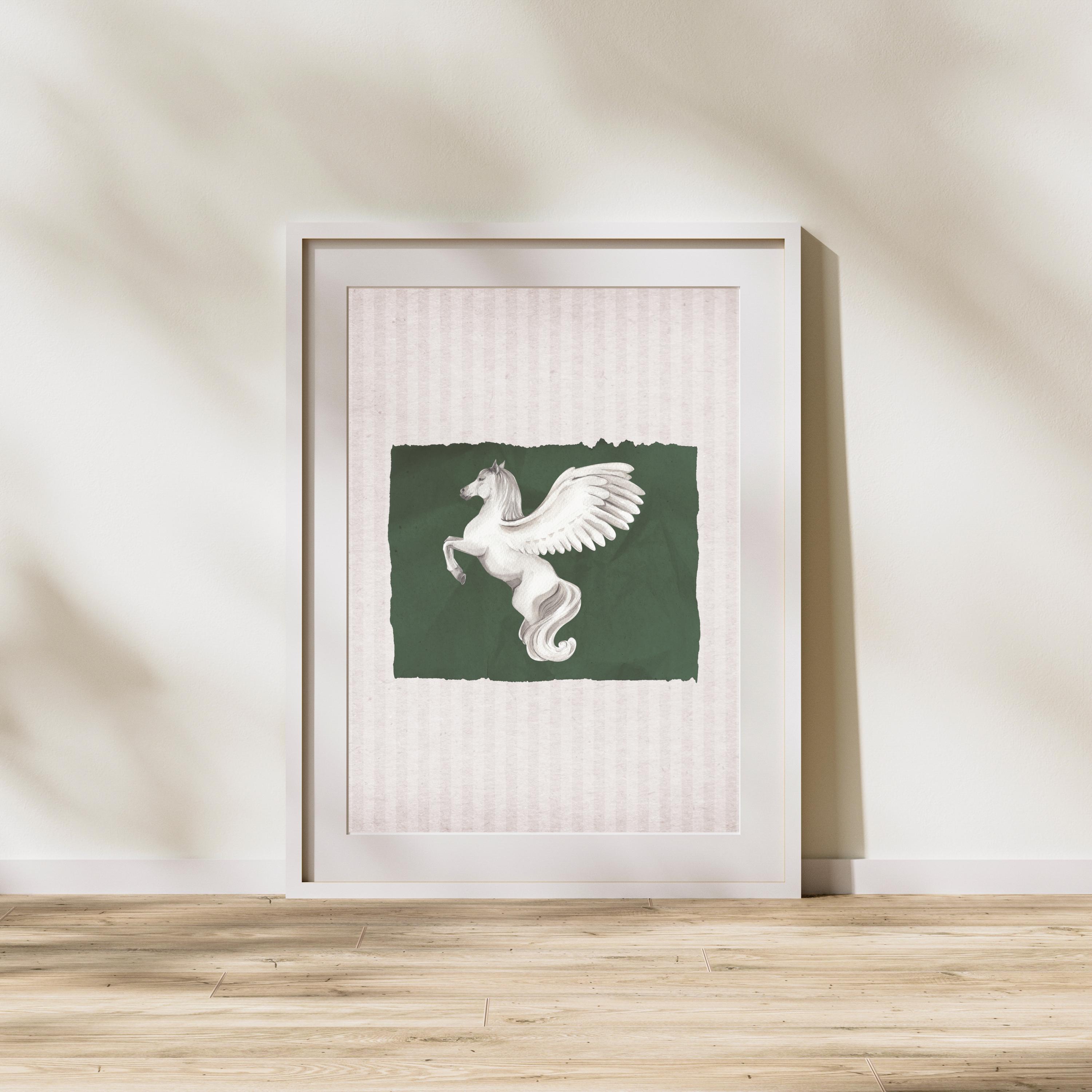 Elegant Pegasus Wall Art – Mythical Winged Horse Print (digital ...