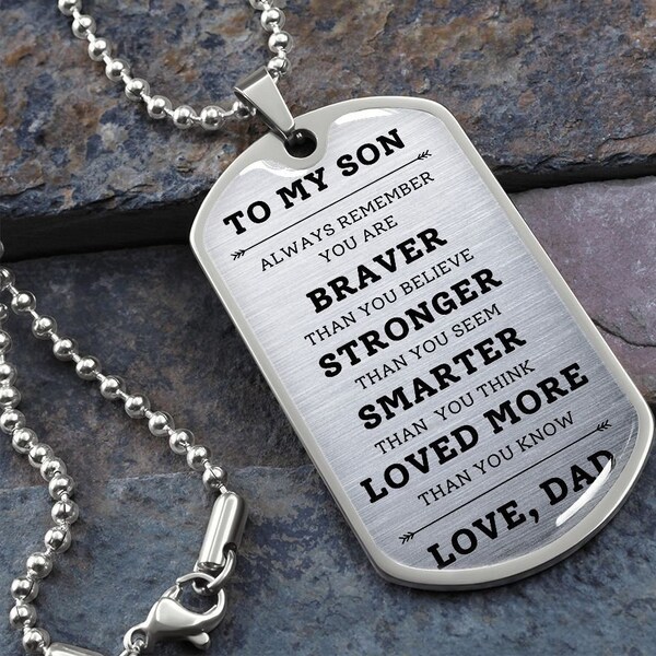 To my son love dad dog tag, military chain to son, birthday gift for son, Christmas for son, son necklace, personalized dog tag for son