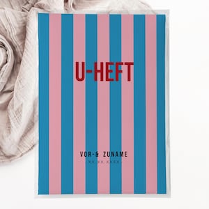 C: U-Heft + Impfpasshülle - rosa blau gestreift modern Schutzhülle Geschenk Baby Geburt Party personalisiert mit Namen Mädchen girl
