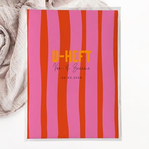 C: U-Heft + Impfpasshülle - Pink orange gestreift modern Schutzhülle Geschenk Baby Geburt Party personalisiert mit Namen Mädchen girl