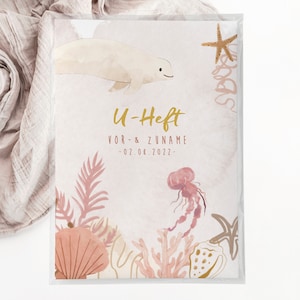 C: U-Heft + Impfpasshülle - Meerestiere, ozean, ocean, wal, personalisiert, mädchen, rosa, gold, schutz, untersuchungsheft, geschenk geburt