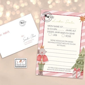 Brief an Santa - Weihnachtsmann Wunschzettel mädchen personalisiert Umschlag Briefmarke rosa