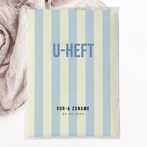 C: U-Heft + Impfpasshülle - Blau creme gestreift baby Geschenk geburt personalisiert schutzhülle