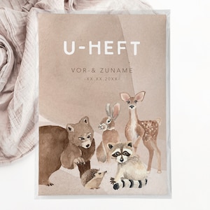 C: U-Heft + Impfpasshülle - Waldtiere // baby personalisiert geschenk Geburt schutzhülle kind junge mädchen reh bär beige braun