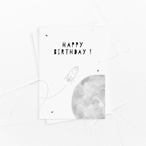 Postkarte - Space weltraum mond rakete moon jungs kindergeburtstag happy birthday gruss geschenk glückwunsch