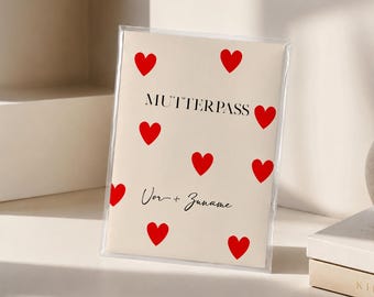 Maternity record book cover - hearts red beige personalized protective cover document pregnancy gift baby mom