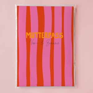 Mutterpasshülle - Pink rot gestreift schwangerschaft personalisiert Geschenk schutzhülle baby