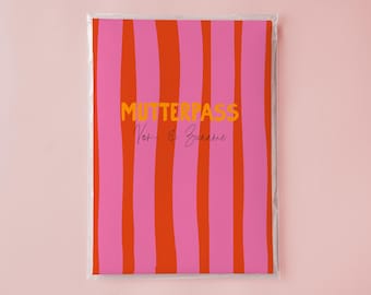 Mutterpasshülle - Pink rot gestreift schwangerschaft personalisiert Geschenk schutzhülle baby