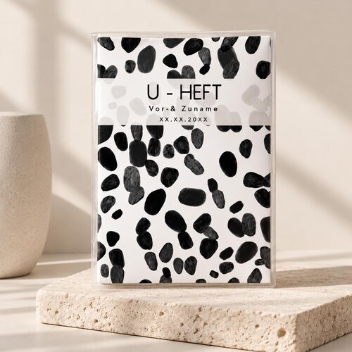C: Child health record booklet + vaccination card cover - polka dots, black and white, minimalist, baby gift, birth, personalized protective cover, pregnancy