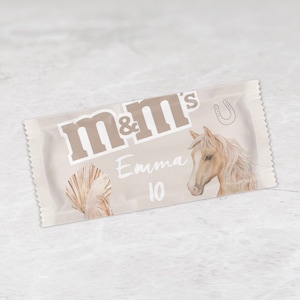 A: M&Ms - Pferd, Kindergeburtstag feiern, party dekoration, personalisierte verpackungen, mädchen, beige, horses