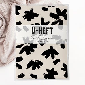 C: U-Heft + Impfpasshülle - Blumen schwarz beige baby kind mädchen junge schutzhülle personalisiert mit namen geschenk geburt babyparty