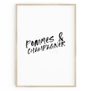 Poster - Fries & Champagne, black and white, wall decoration, minimalist, kitchen, picture frame