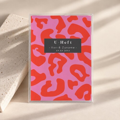 Personalized baby record booklet + vaccination card cover - leopard print pink red baby gift birth protective cover with name pregnancy girl