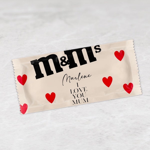 A: M&Ms Peanuts - Mother's Day mom gift personalized with name heart beige red candy chocolate