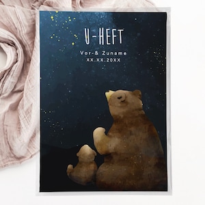 C: U-Heft + Impfpasshülle - Bär Himmel, personalisiert, geschenk, geburt, schutzhülle