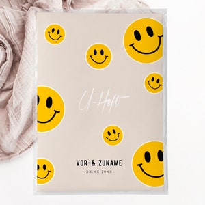 C: U-Heft + Impfpasshülle - smiley beige, baby, girl, geburt, geschenk, personalisiert, schutzhülle