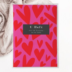C: U-Heft + Impfpasshülle - Herzen pink rot baby newborn geschenk geburt personalisiert mit namen bunt modern mädchen girl babyparty