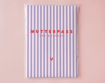 Mutterpasshülle - Lila rosa gestreift schutzhülle personalisiert mit namen schwangerschaft geschenk babyparty