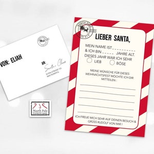 Brief an Santa - Weihnachtsmann Umschlag Briefmarke Wunschzettel jungs zuckerstange rot weiss personalisiert