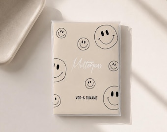 Maternity record book cover - Smiley beige black // mom gift baby personalized protective cover pregnancy minimalist