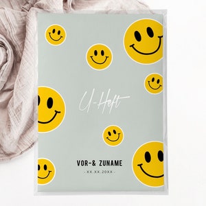C: U-Heft + Impfpasshülle - smiley grün/blau, baby, boy, geschenk zur geburt, personalisiert, schutzhülle