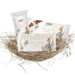 Süssigkeiten Set für Osternest 6 Stück - Kinder Bueno Cards M&Ms junge ostern hase grün schokolade personalisierte Verpackungen