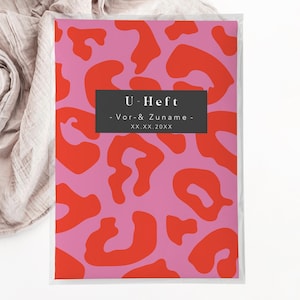 C: U-Heft + Impfpasshülle -Leo leopardenmuster pink rot baby geschenk Geburt personalisiert Schutzhülle schwangerschaft Mädchen girl
