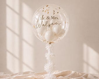 Personalisierter Ballon XL - Transparent weiss Blattgold mit name bobo ballon helium Geschenk deko Party Hochzeit Geburtstag Erwachsene