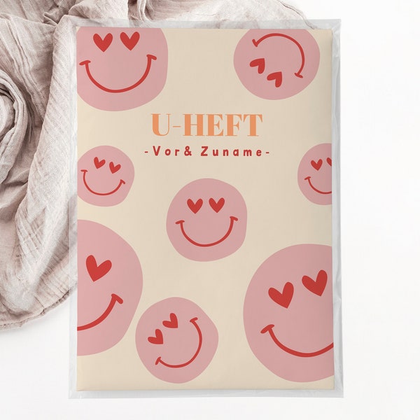 C: U-Heft + Impfpasshülle -Smileys rosa rot herzen pink beige baby geschenk Geburt personalisiert Schutzhülle schwangerschaft Mädchen girl