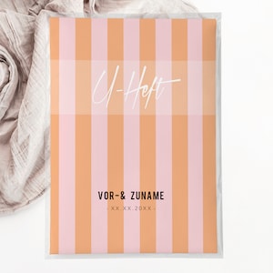 C: U-Heft + Impfpasshülle - orange rosa gestreift baby geschaenk geburt personalisiert schutzhülle
