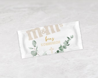 A: M&Ms Peanuts - Kommunion Taufe //  Eucalyptus Mädchen junge unisex gastgeschenke candy bar personalisierte Verpackungen Feier dekoration