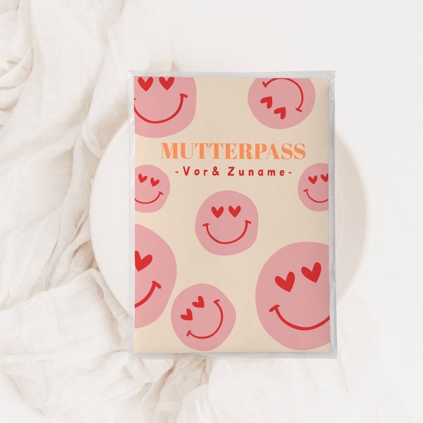 Mutterpasshülle - Smileys herz beige rosa mama Geschenk personalisiert schutzhülle baby schwangerschaft