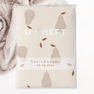 C: U-Heft + Impfpasshülle - Birnen beige baby geschenk geburt schutzhülle personalisiert
