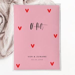 C: U-Heft + Impfpasshülle -Herzen rosa pink beige baby geschenk Geburt personalisiert Schutzhülle schwangerschaft Mädchen girl